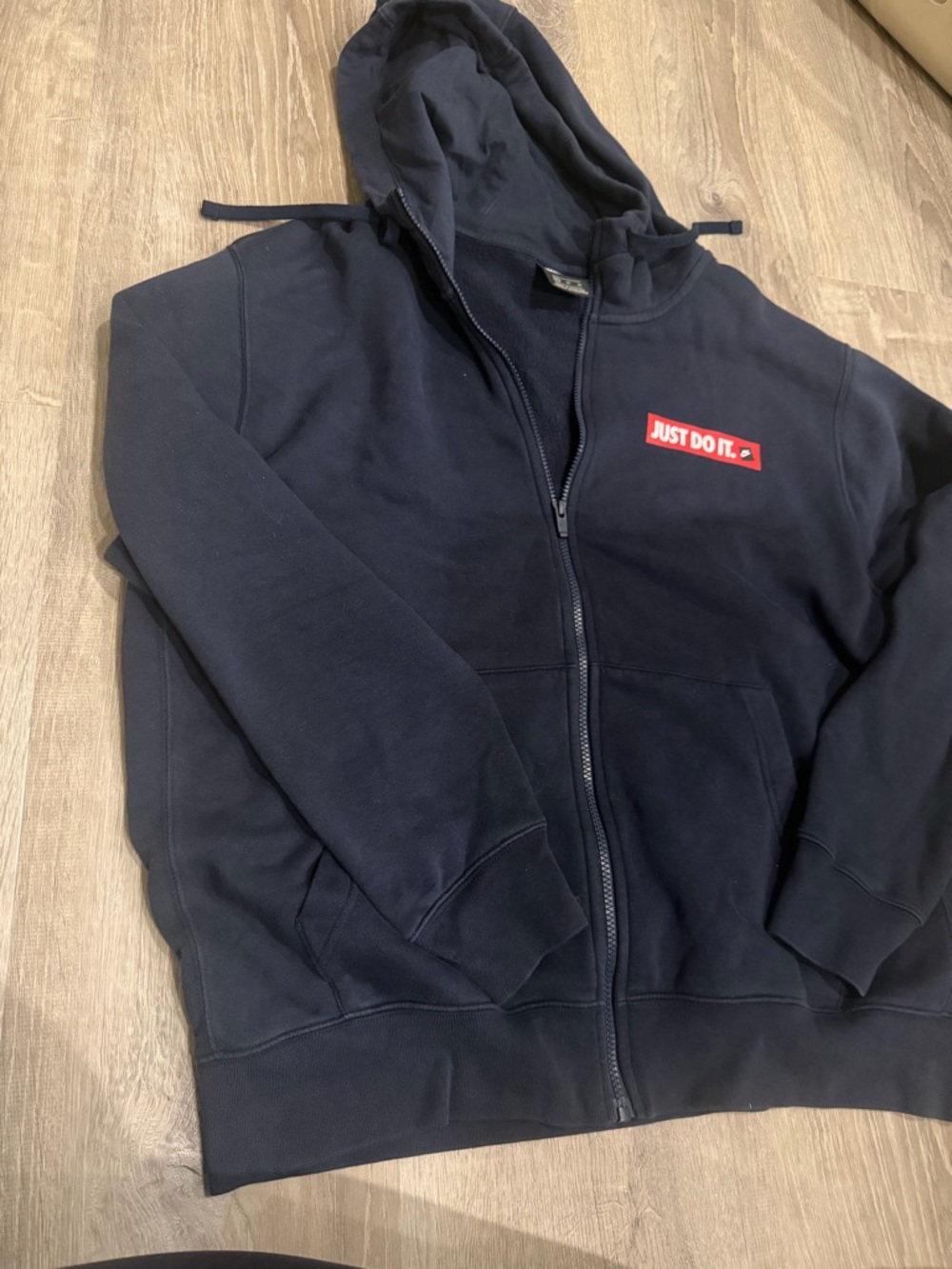 Nike Navy Full-Zip Hoodie with Red 'Just Do It.' Chest Patch